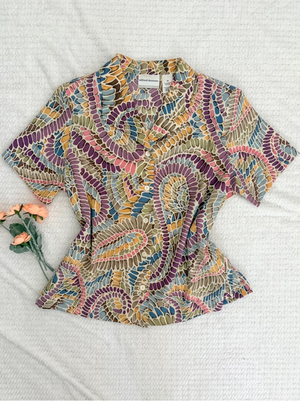 Alfred Dunner Petite Vintage Style Paisley Mosaic Button Down Shirt Sz 12P